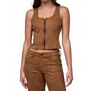 NEW HIDDEN rebel suede bodycon front zipper top in caramel
